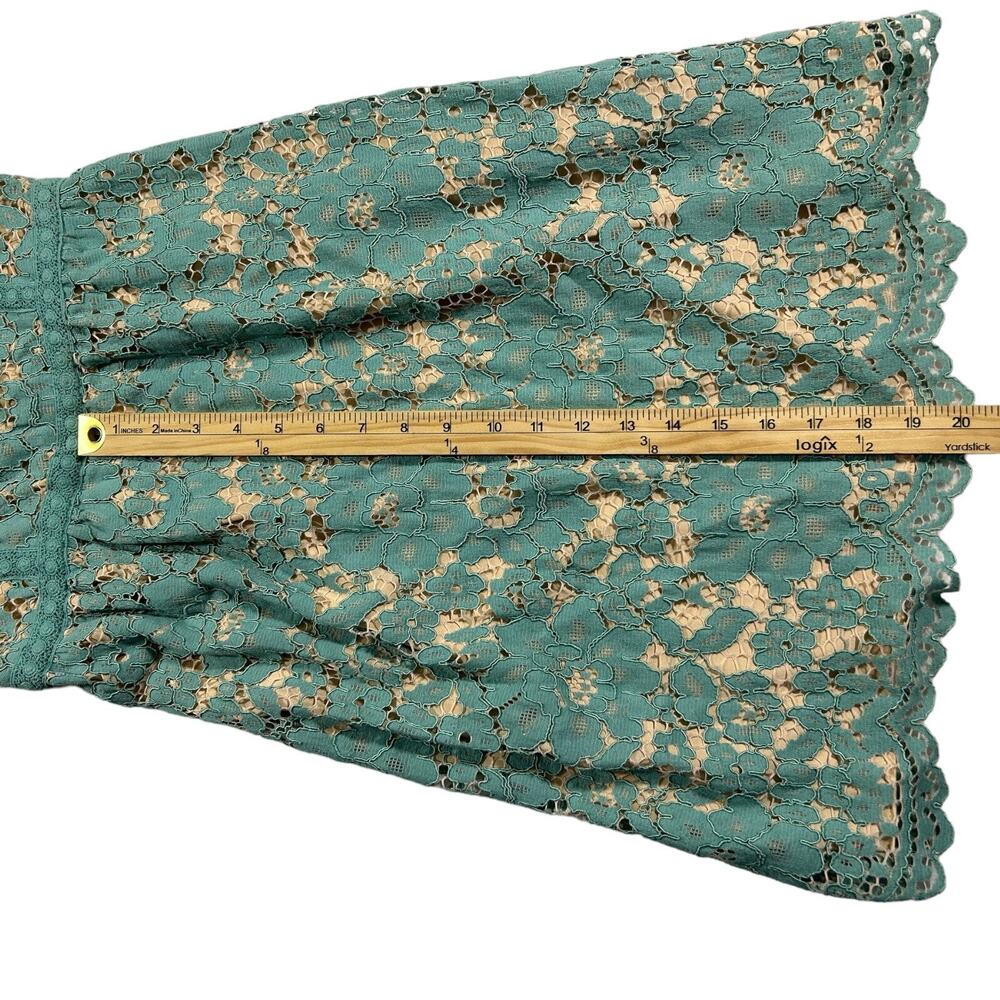 Chelsea & Violet Teal Lace Dress Nude Lined Sleeveless Square Neck Fit Flare XS - Picture 11 of 16